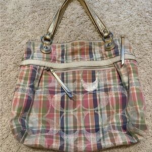 Coach Poppy Plaid Tote Bag